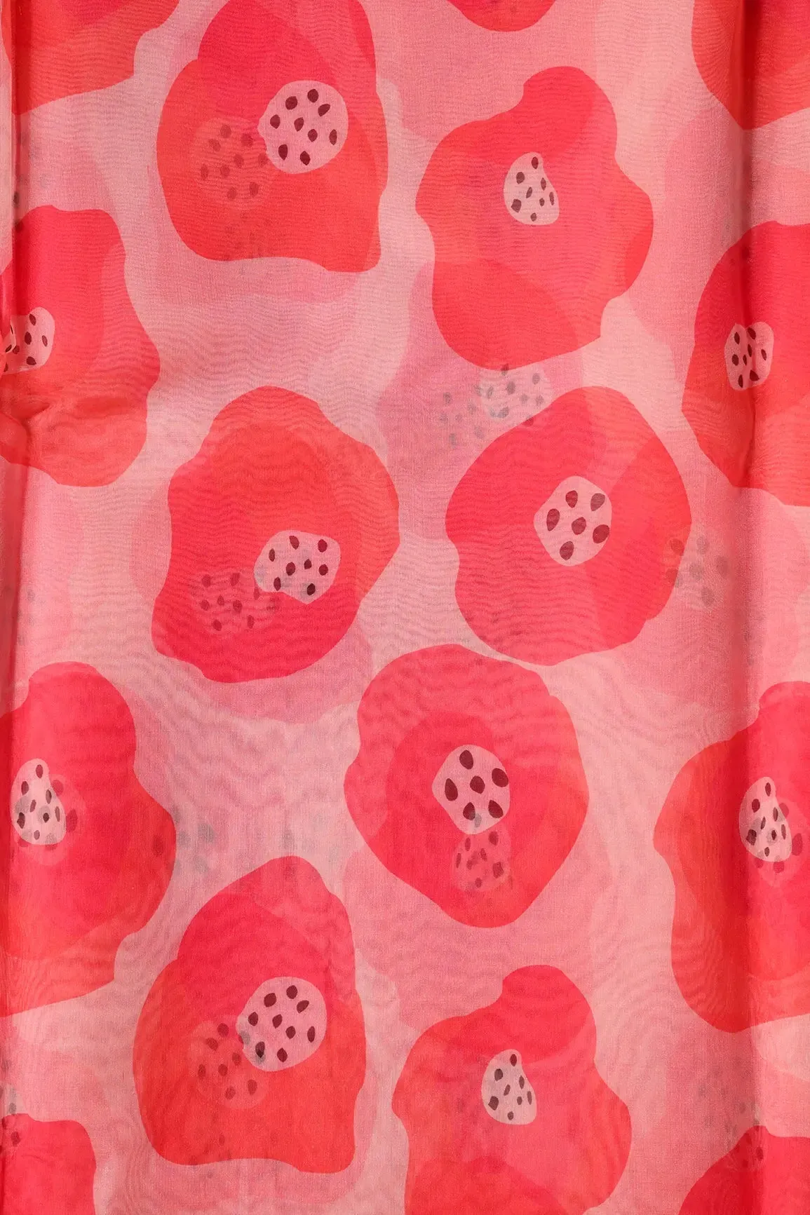 Orange And Pink Quirky Pattern Digital Print On Organza Fabric