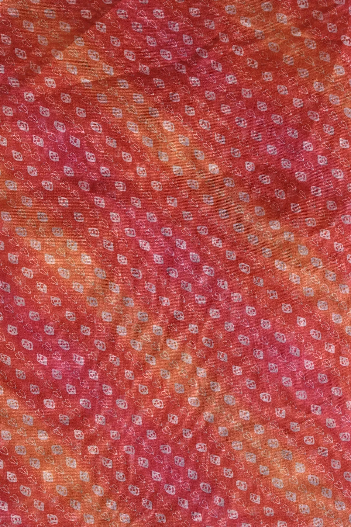 Orange And Red Bandhani Pattern Digital Print Organza Fabric