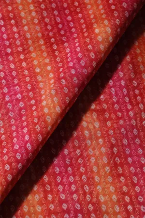 Orange And Red Bandhani Pattern Digital Print Organza Fabric