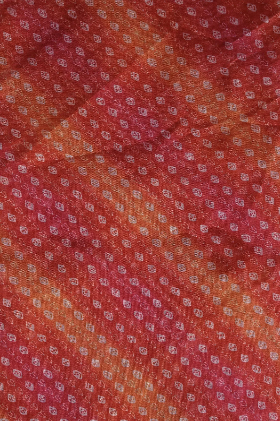 Orange And Red Bandhani Pattern Digital Print Organza Fabric