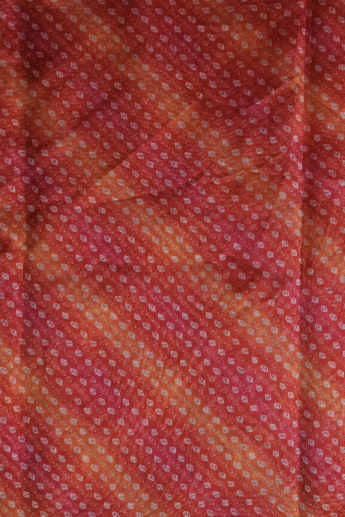 Orange And Red Bandhani Pattern Digital Print Organza Fabric