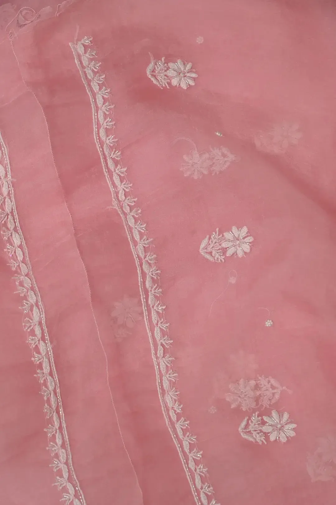 Organza Chikankari Length with Dupatta (Pearl Work) - Pink
