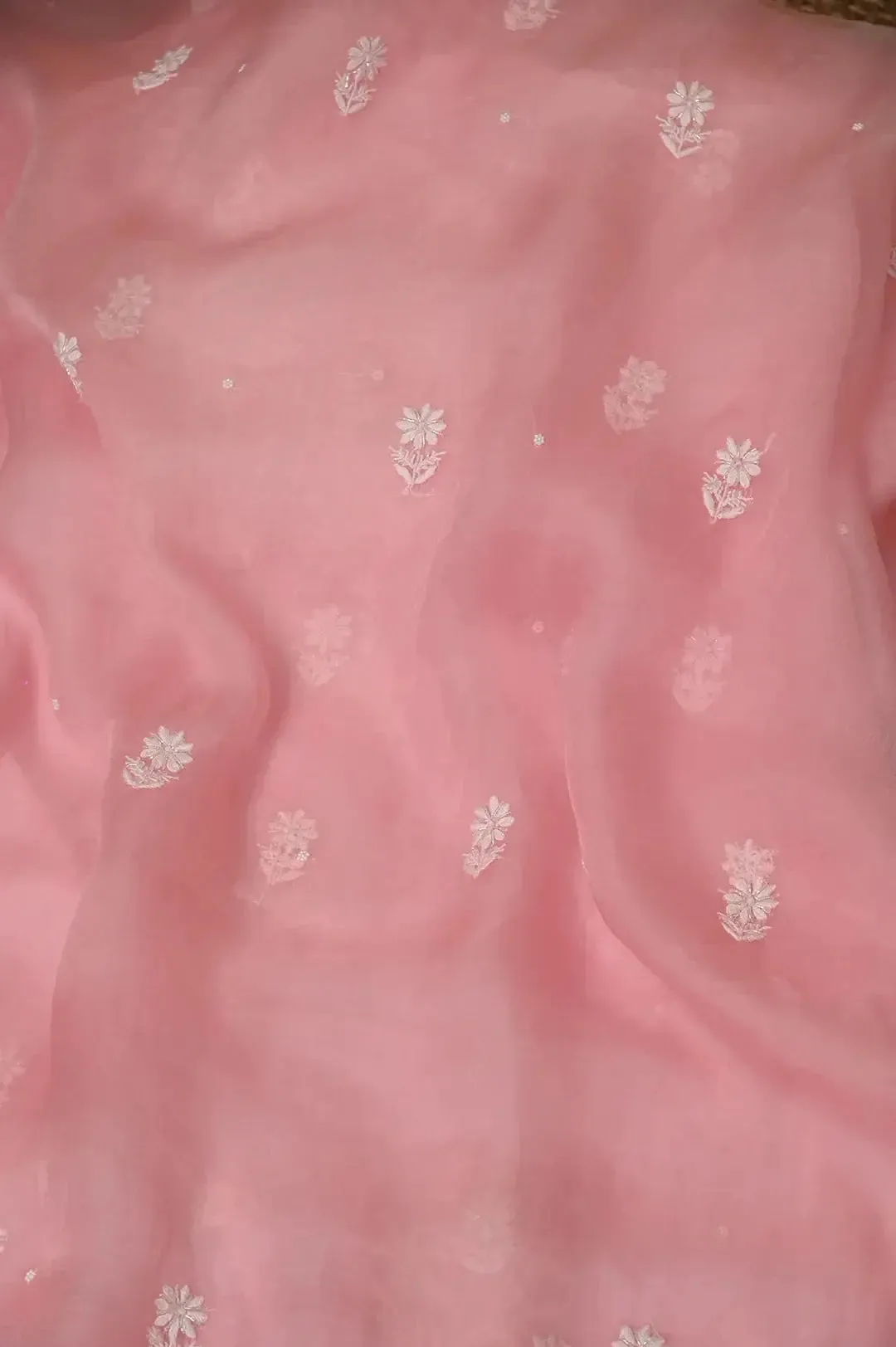Organza Chikankari Length with Dupatta (Pearl Work) - Pink