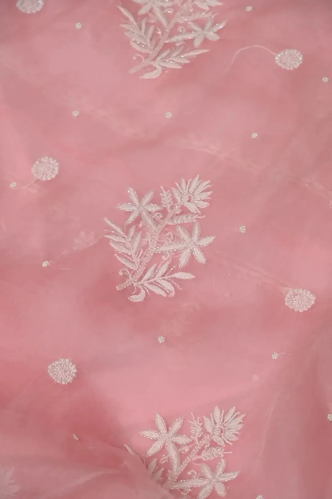 Organza Chikankari Length with Dupatta (Pearl Work) - Pink