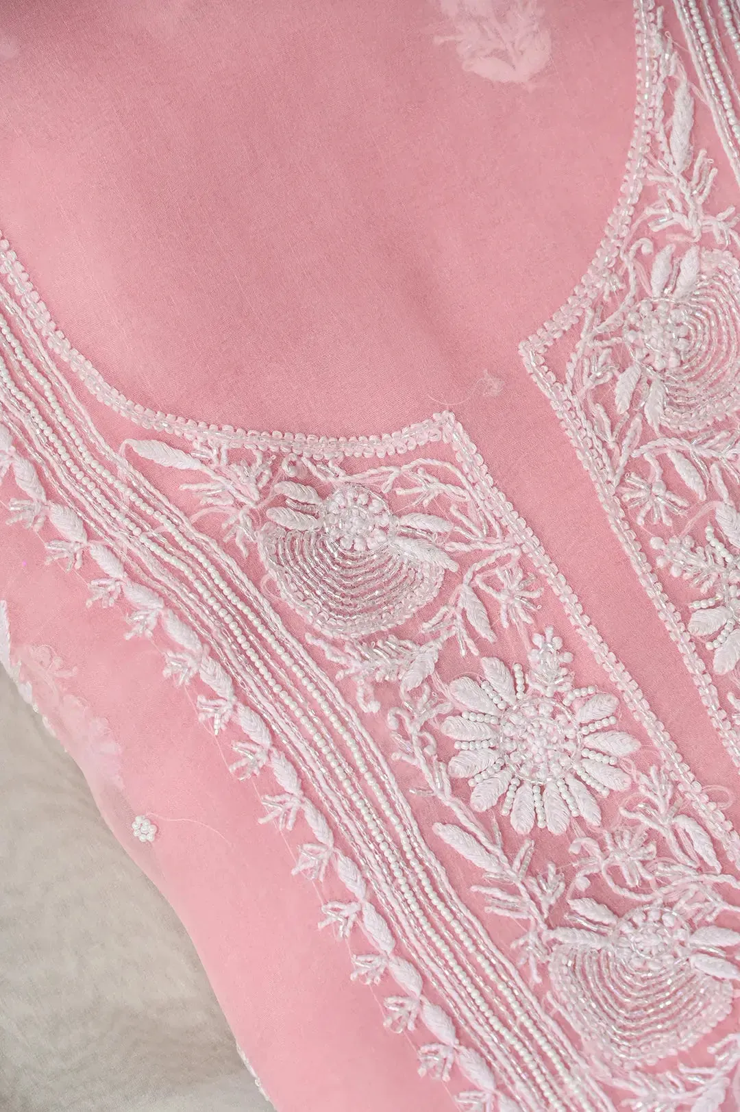 Organza Chikankari Length with Dupatta (Pearl Work) - Pink