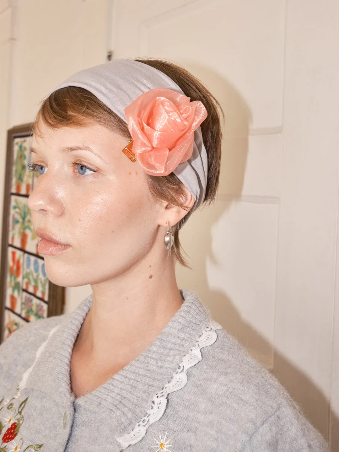 Organza Rose Clip - Peach