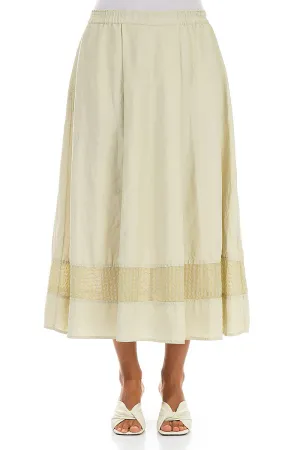 Panelled Laurel Green Textured Silk Linen Skirt