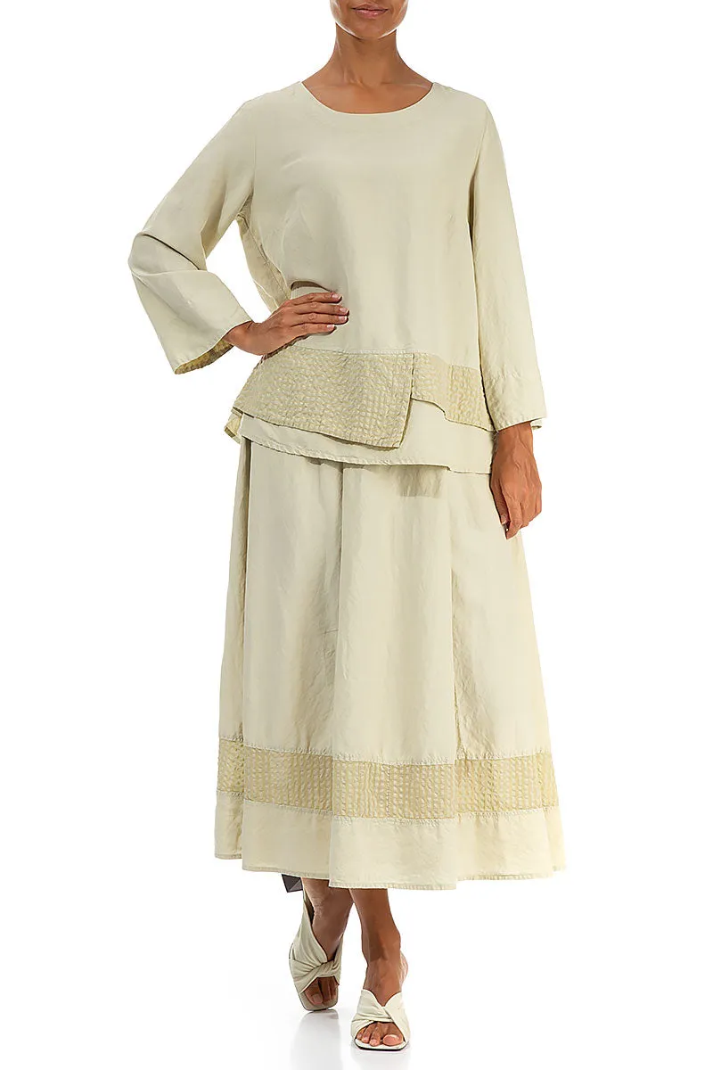 Panelled Laurel Green Textured Silk Linen Skirt