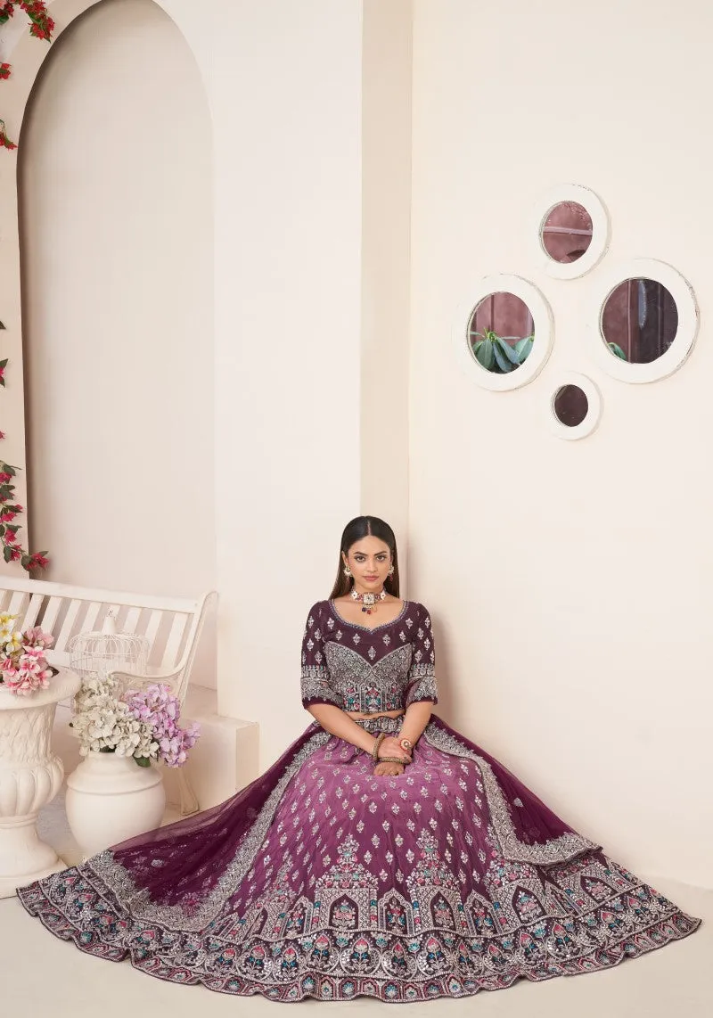 Party Wear Exquisite Wine Sequins Embroidered Lehenga Choli
