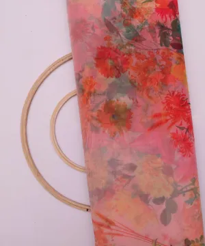 Peach Colour Floral Print Organza Fabric