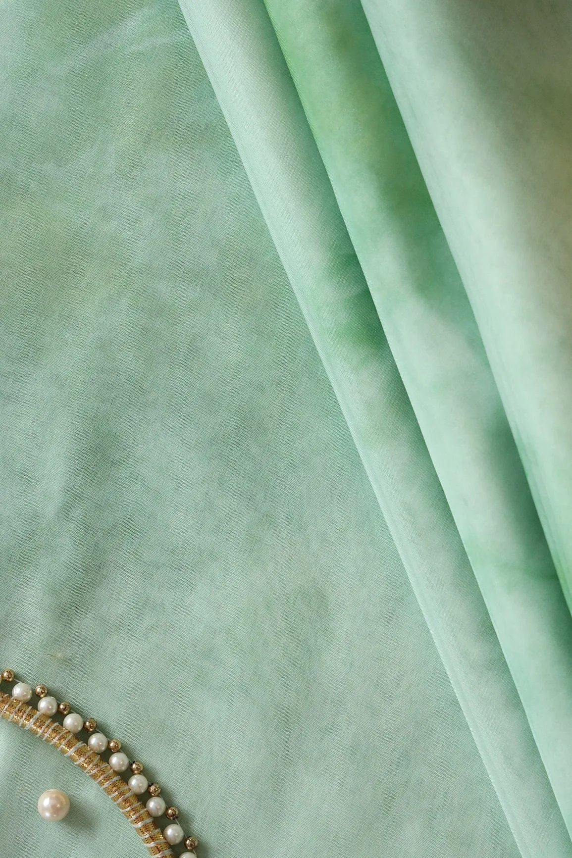 Pista Green Tie & Dye Shibori Print On Organza Fabric