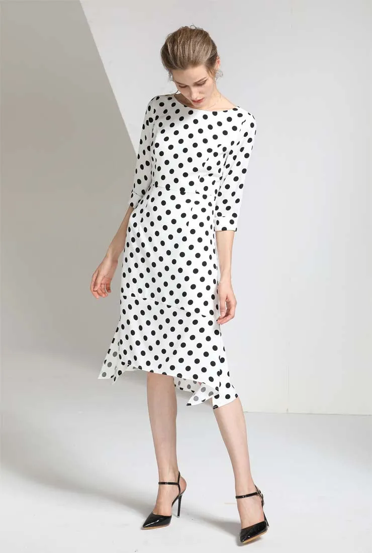 Polka Dots Printed Half Sleeve Midi Dress