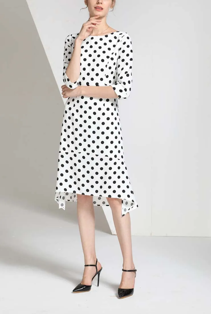 Polka Dots Printed Half Sleeve Midi Dress