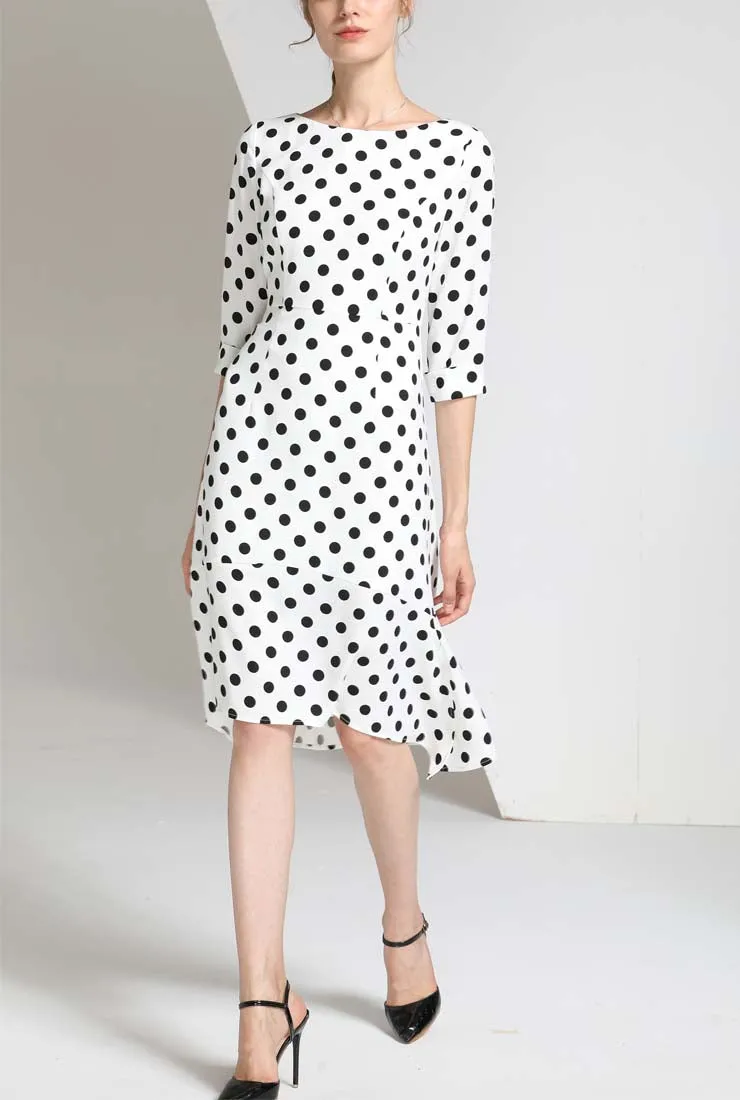 Polka Dots Printed Half Sleeve Midi Dress