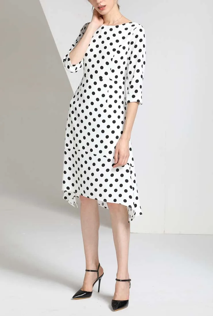 Polka Dots Printed Half Sleeve Midi Dress