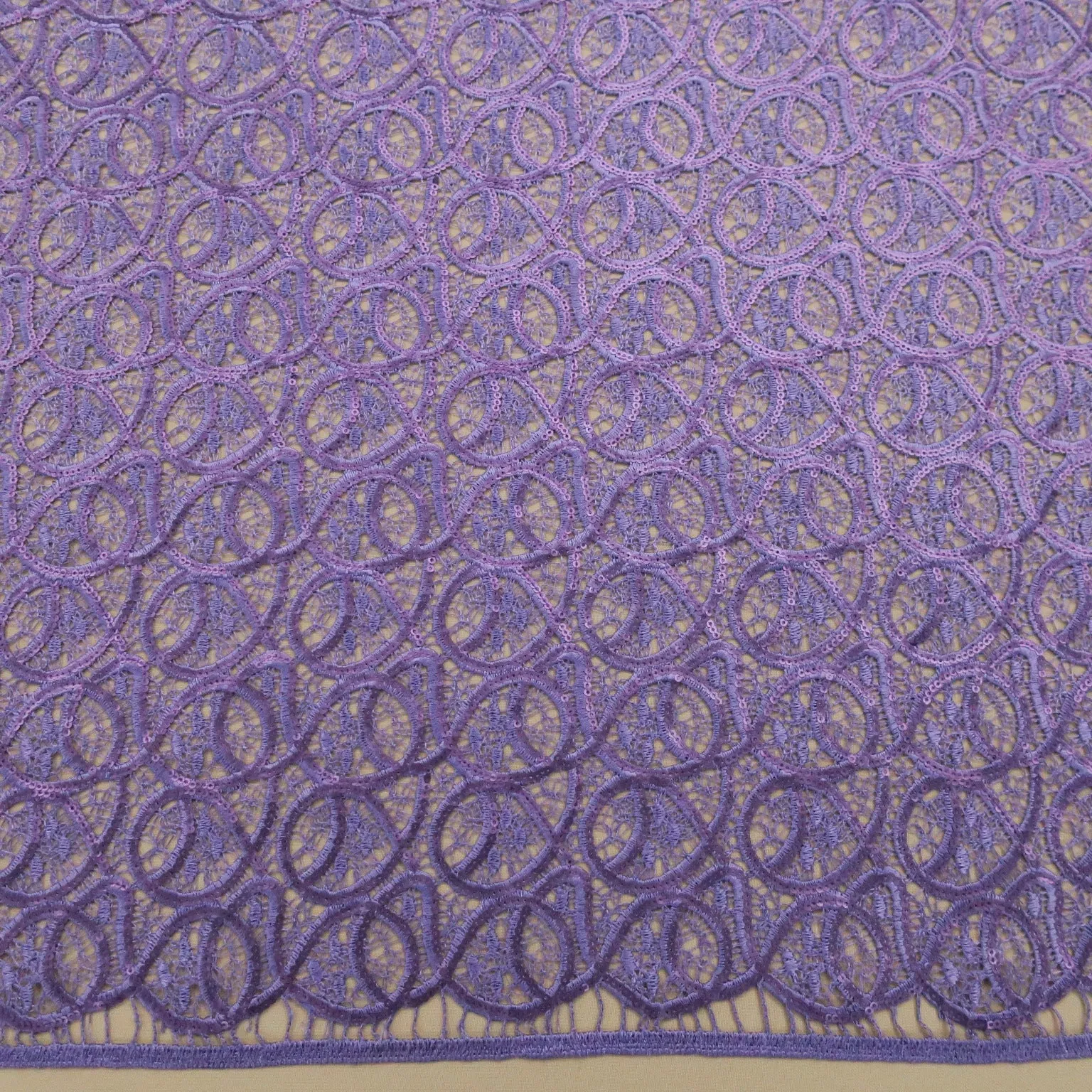 Purple Sequins Abstract Embroidered Guipure Lace Fabric