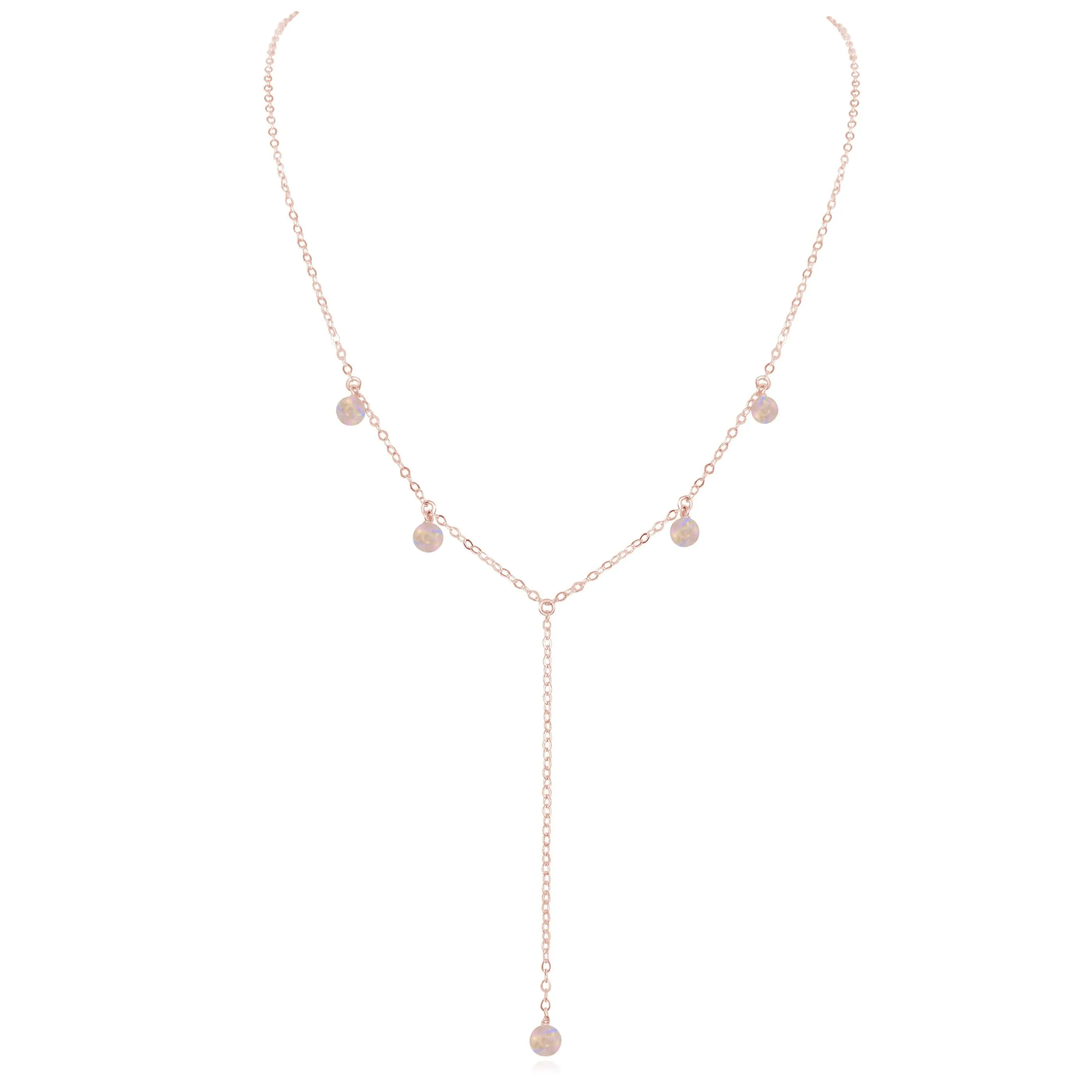 Rainbow Moonstone Boho Lariat Necklace
