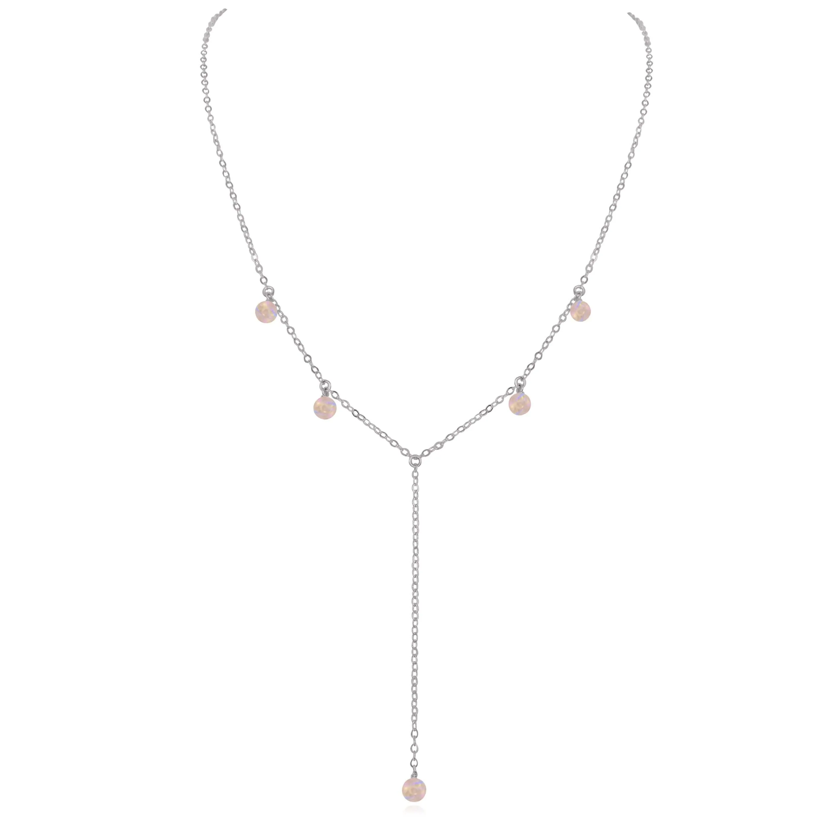 Rainbow Moonstone Boho Lariat Necklace