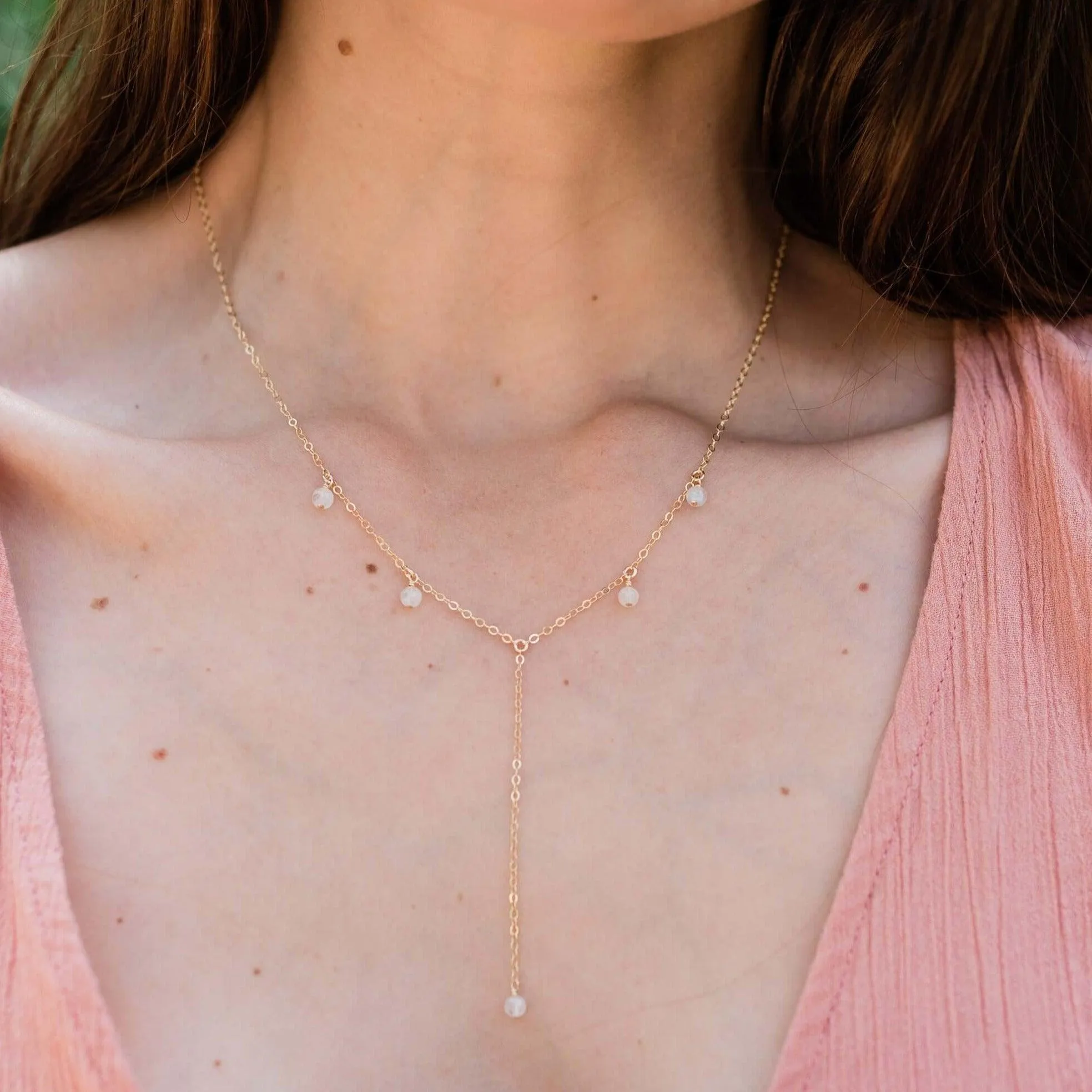 Rainbow Moonstone Boho Lariat Necklace