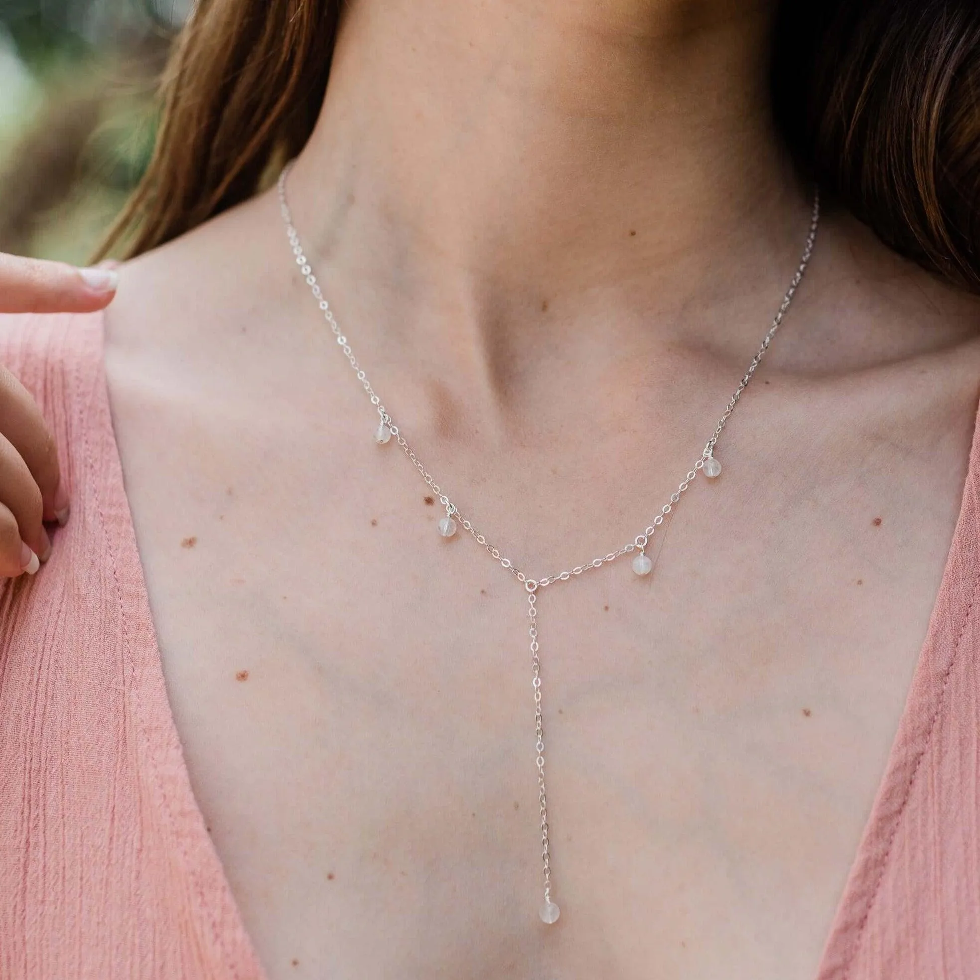 Rainbow Moonstone Boho Lariat Necklace