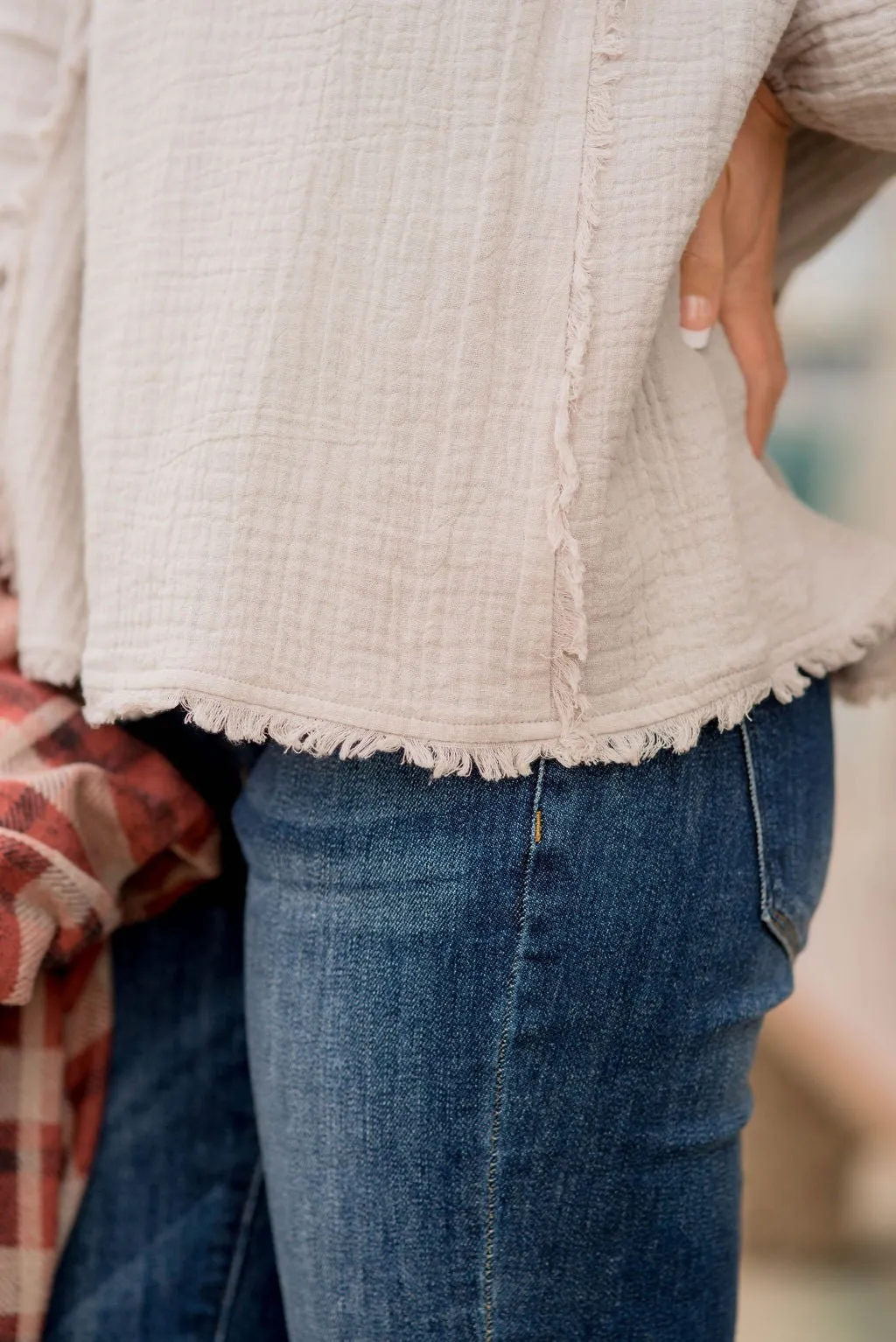 Raw Edge Button Top Blouse