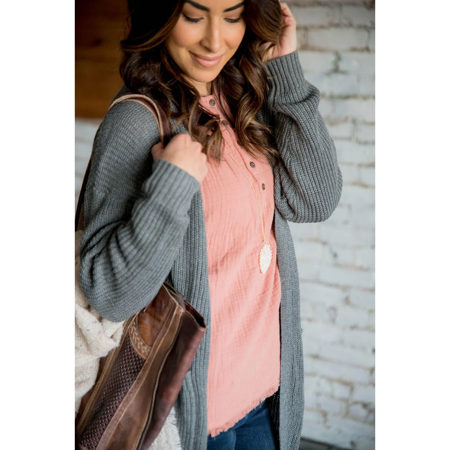 Raw Edge Button Top Blouse