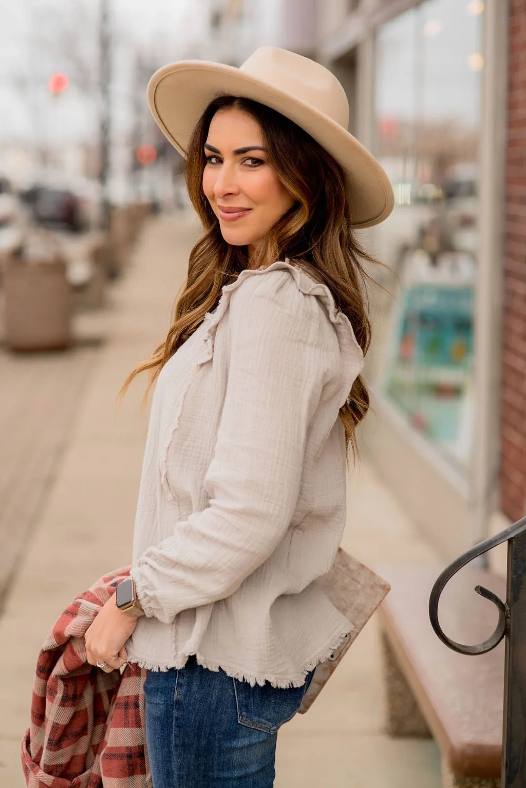 Raw Edge Button Top Blouse