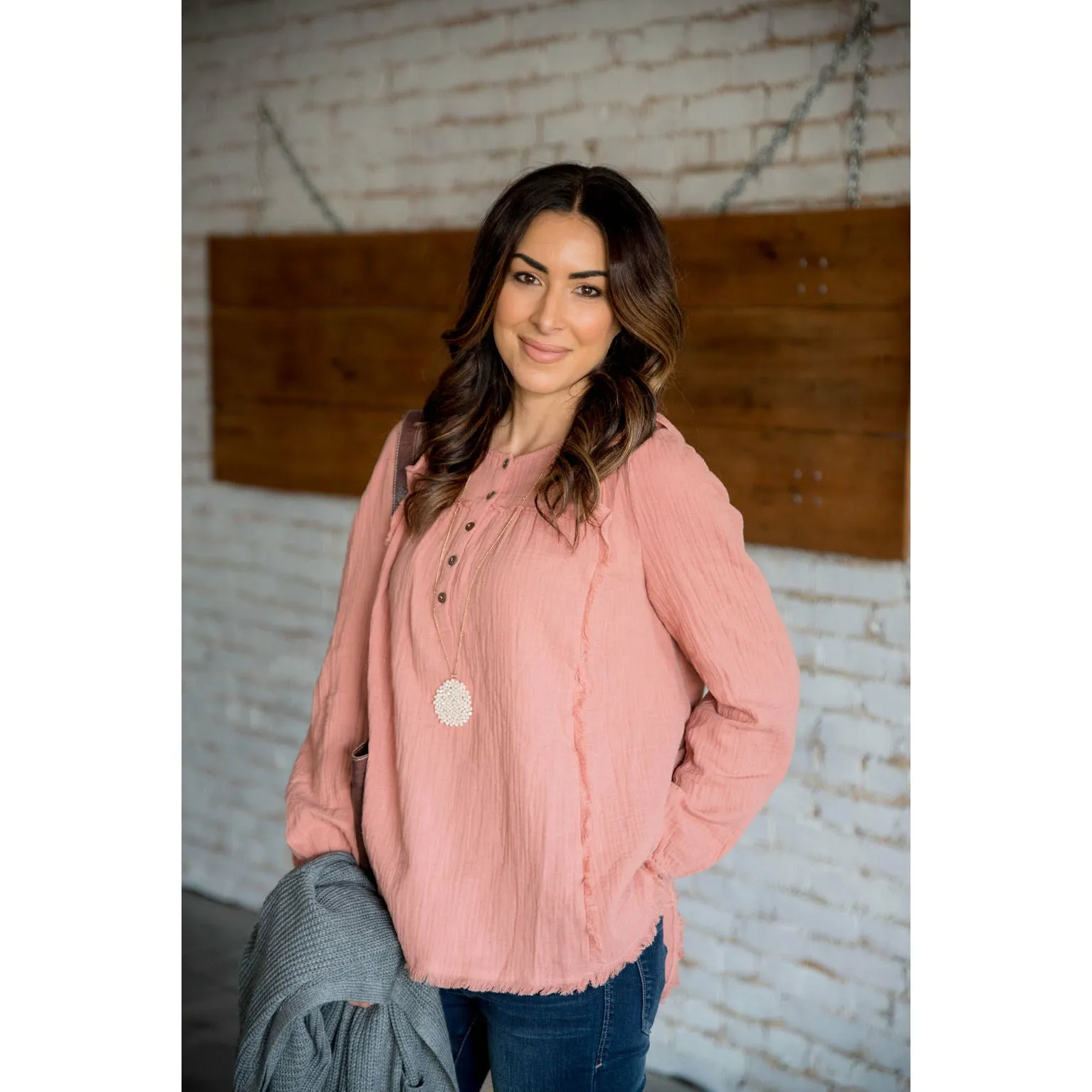 Raw Edge Button Top Blouse
