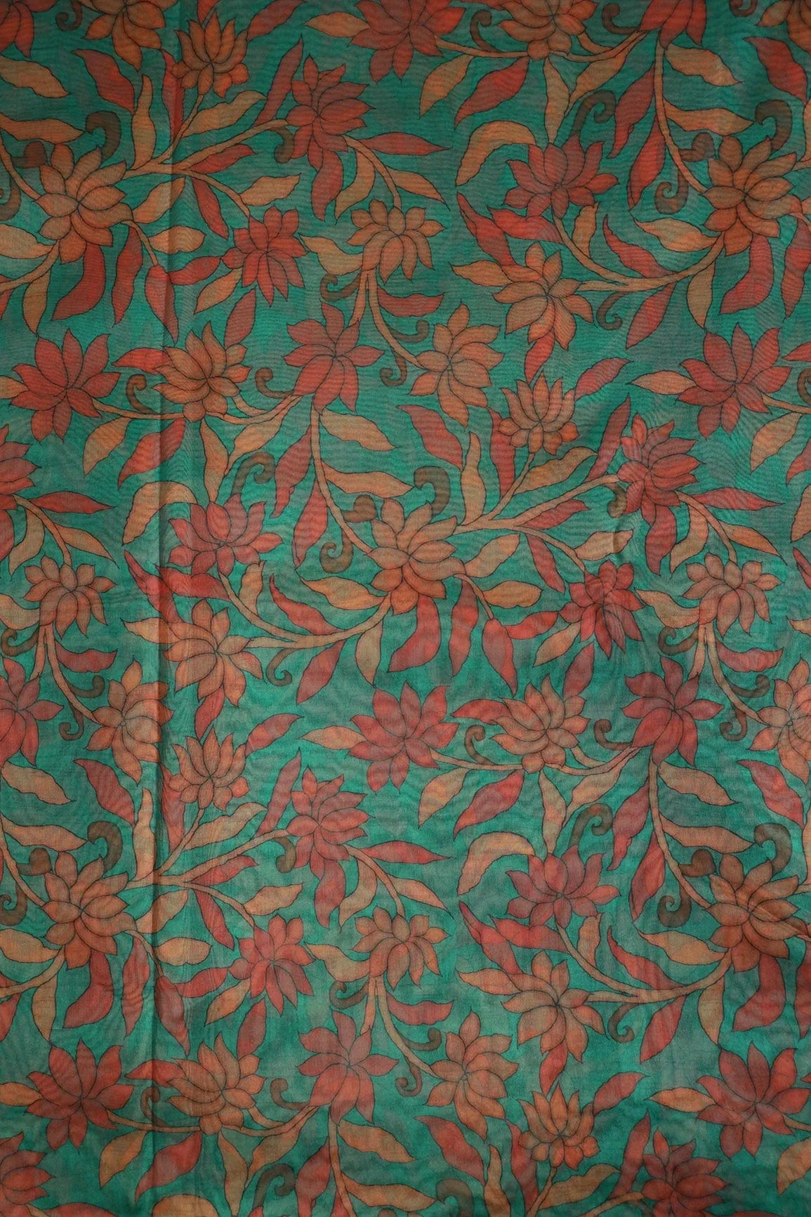 Red Floral Digital Print On Rama Organza Fabric