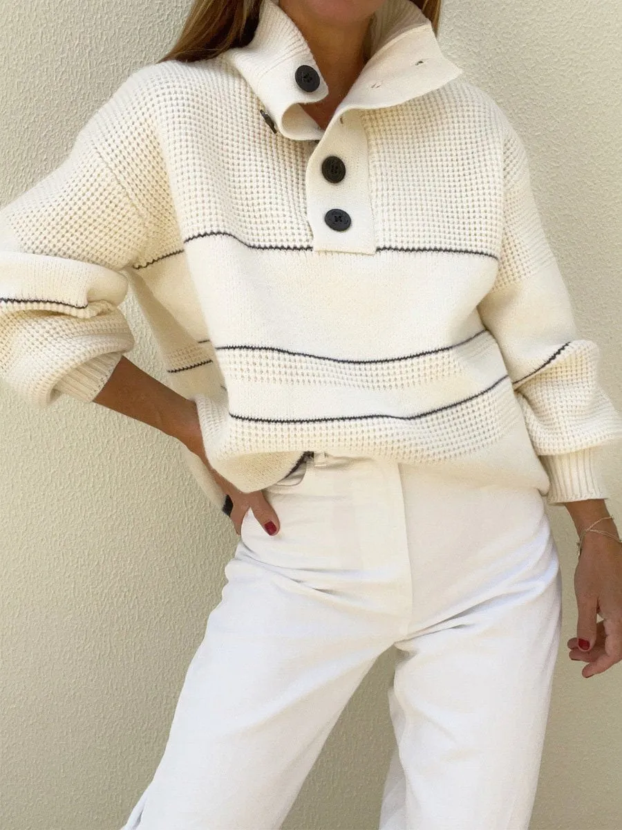 Relaxed Fit Striped Turtleneck Sweater