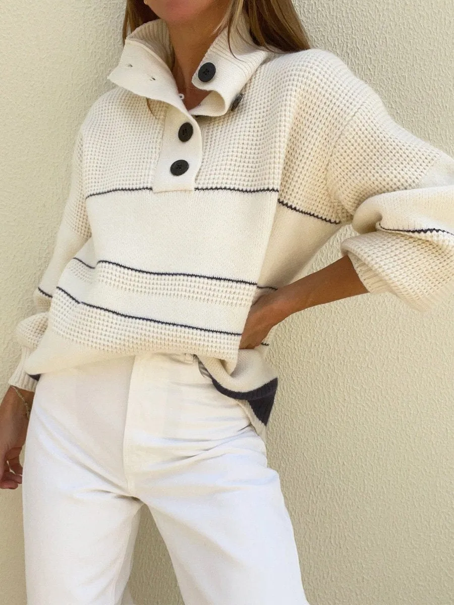 Relaxed Fit Striped Turtleneck Sweater