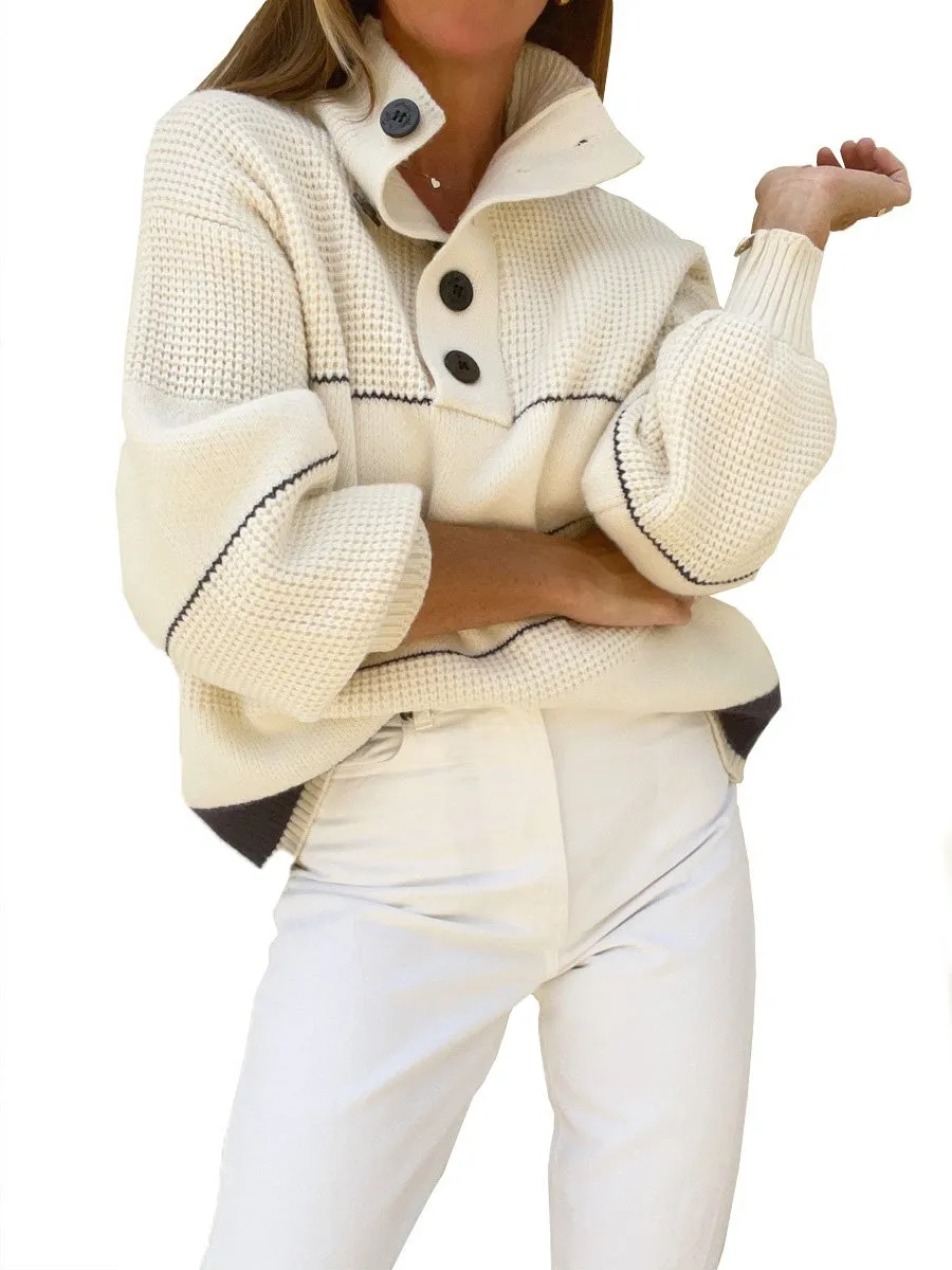 Relaxed Fit Striped Turtleneck Sweater