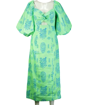 Rhode Green Linen  Noa Midi Dress Clover Block UK 10