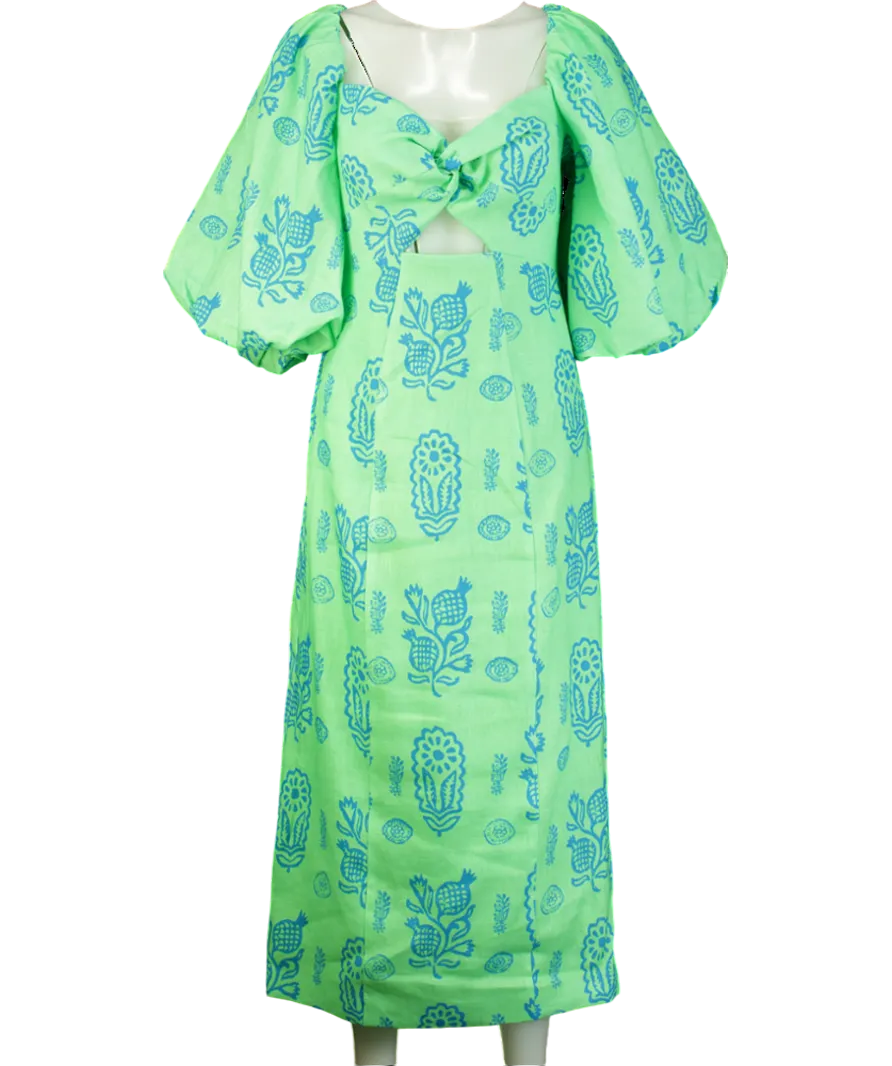 Rhode Green Linen  Noa Midi Dress Clover Block UK 10