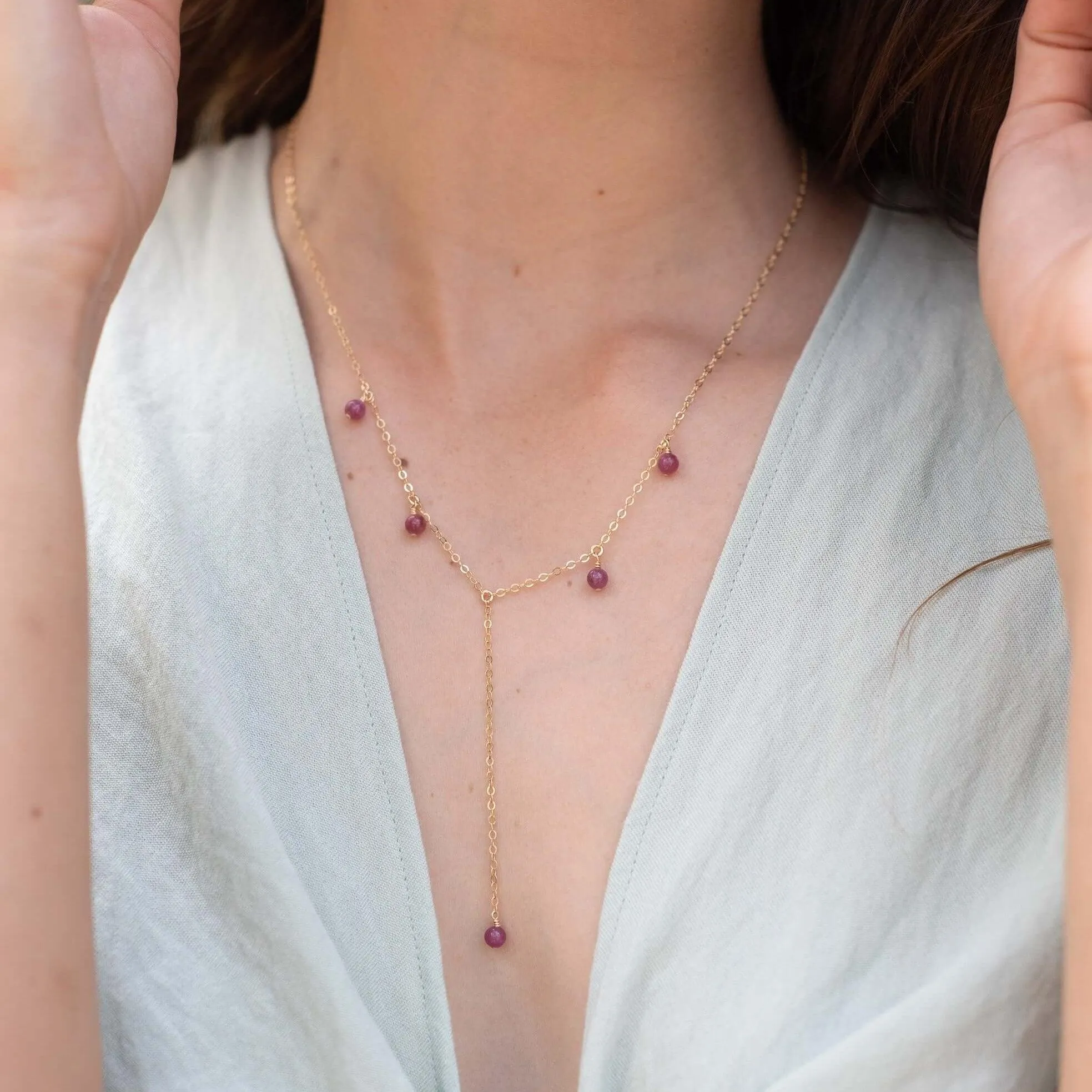 Ruby Boho Lariat Necklace