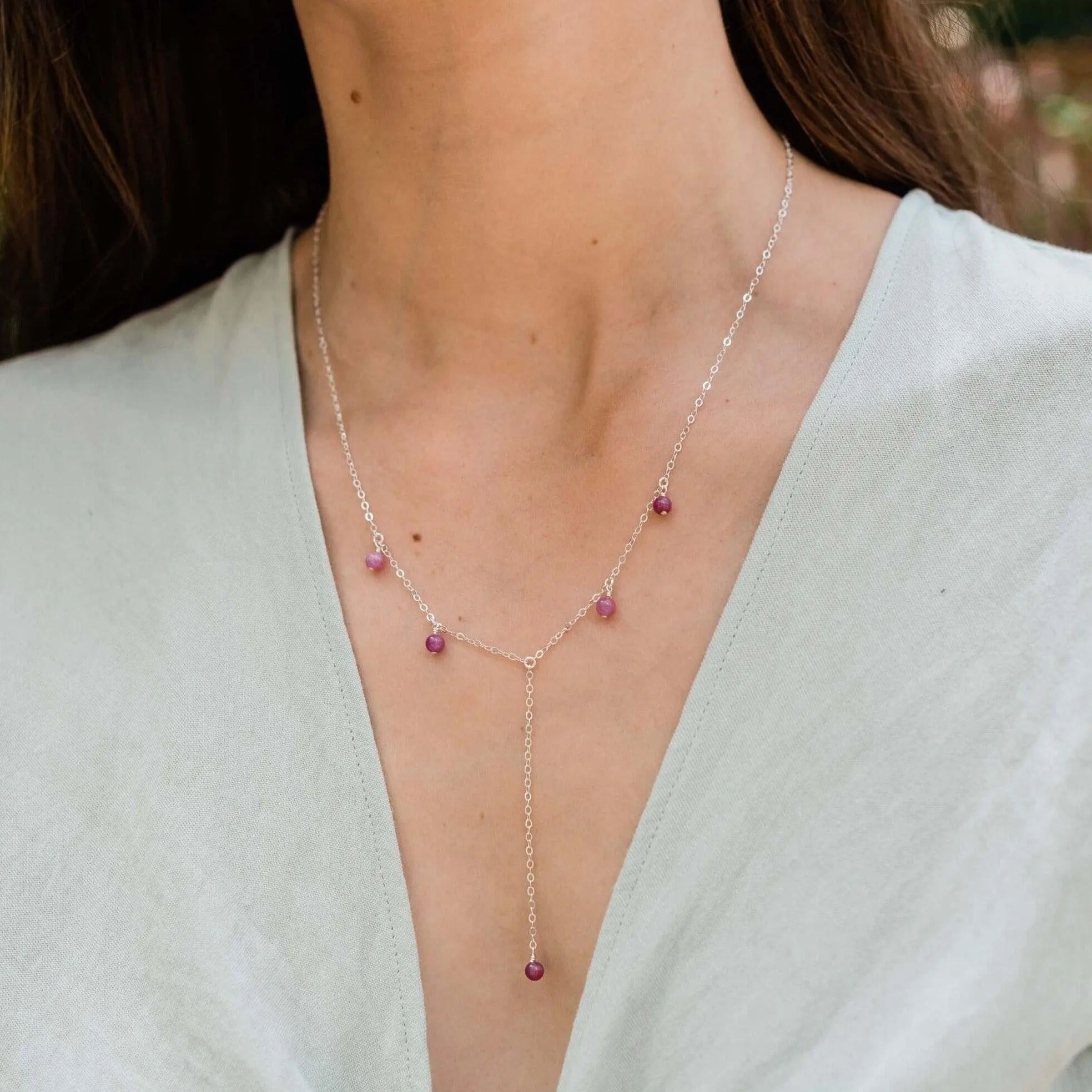 Ruby Boho Lariat Necklace