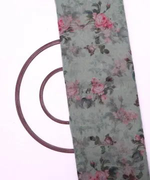 Sea Green Colour Floral Print Organza Fabric