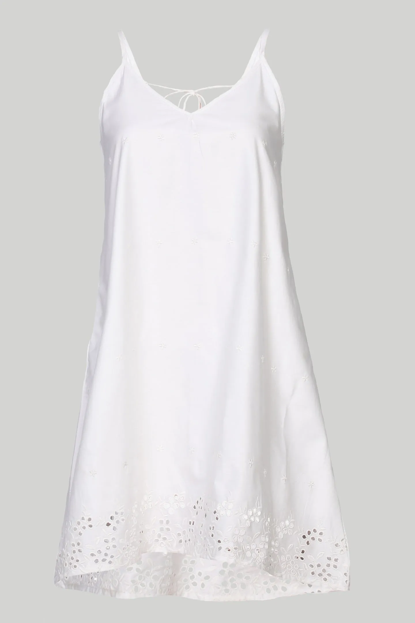 Short Tent Dress in White Embroidery