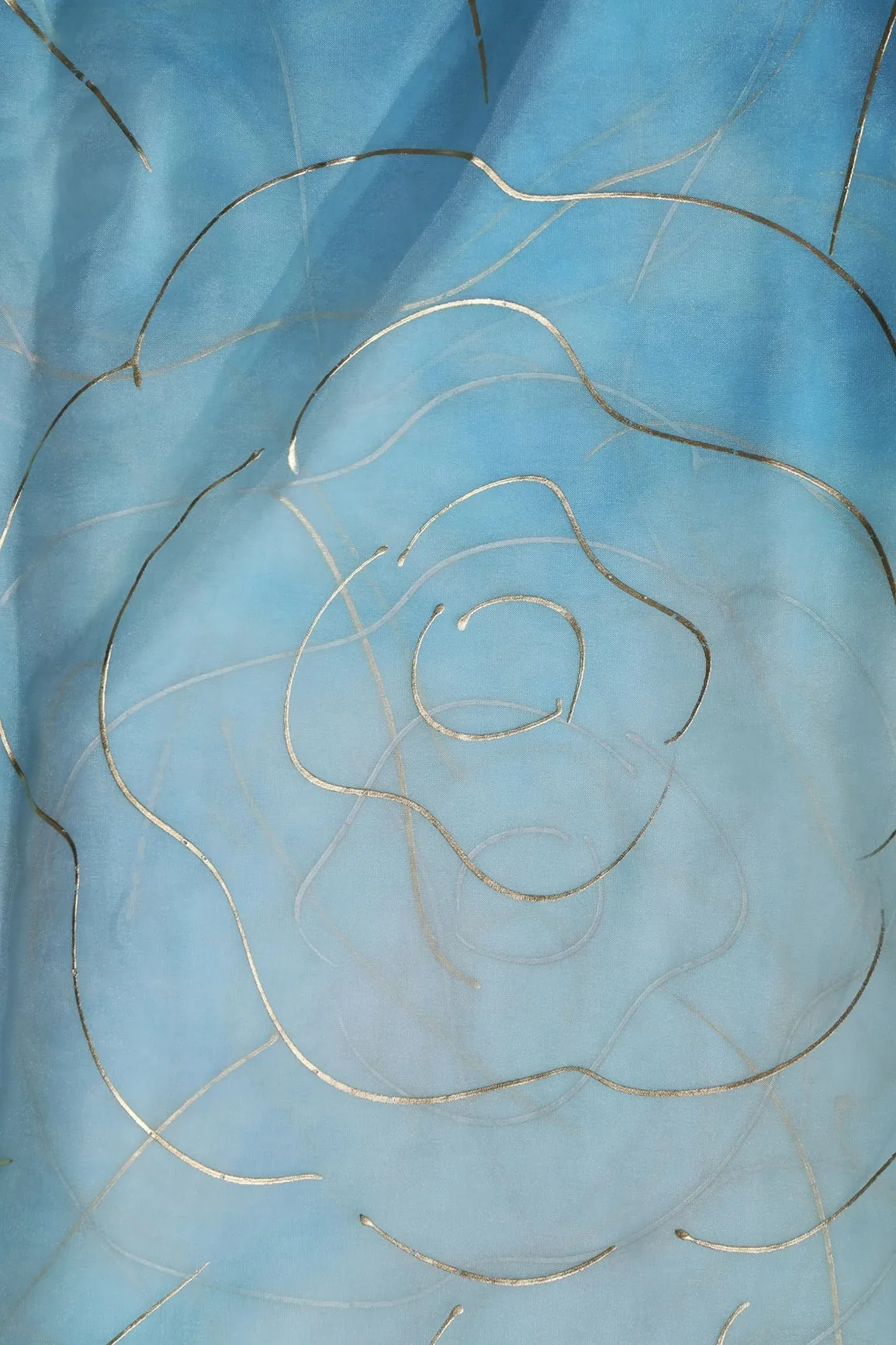 Sky Blue Tie & Dye Shibori Foil Print On Organza Fabric