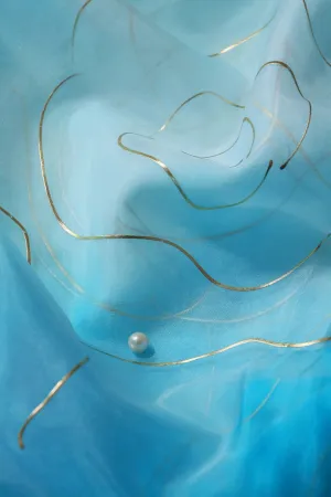 Sky Blue Tie & Dye Shibori Foil Print On Organza Fabric