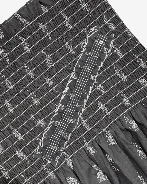 Smocked Shirred Fabric and Straps | Grey Floral Paisley