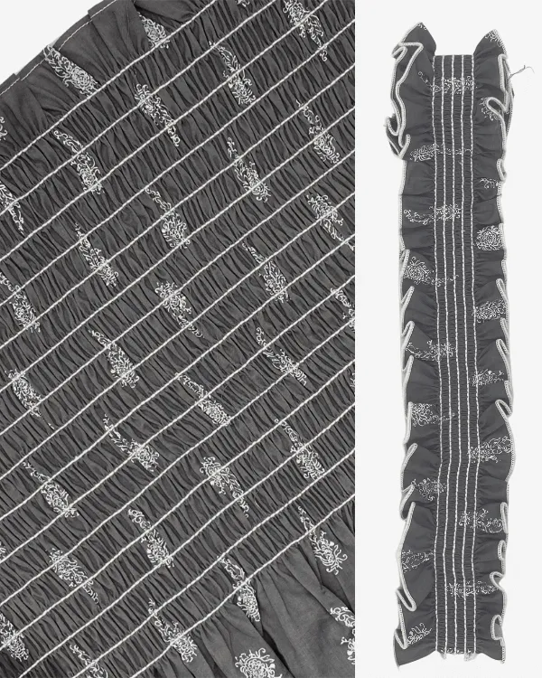 Smocked Shirred Fabric and Straps | Grey Floral Paisley
