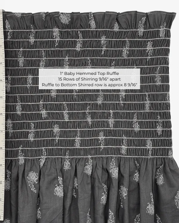 Smocked Shirred Fabric and Straps | Grey Floral Paisley