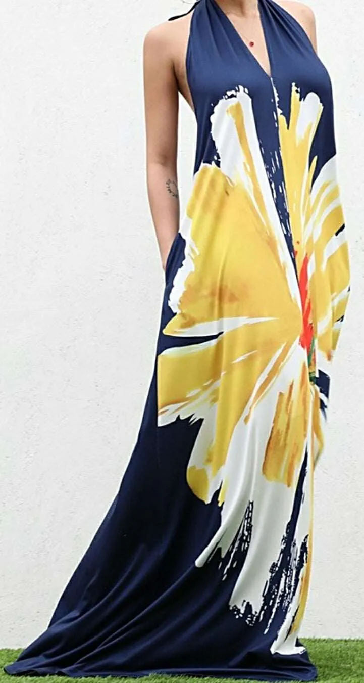 Sorry Not Sorry Boho Halter Maxi Dress w/Pockets
