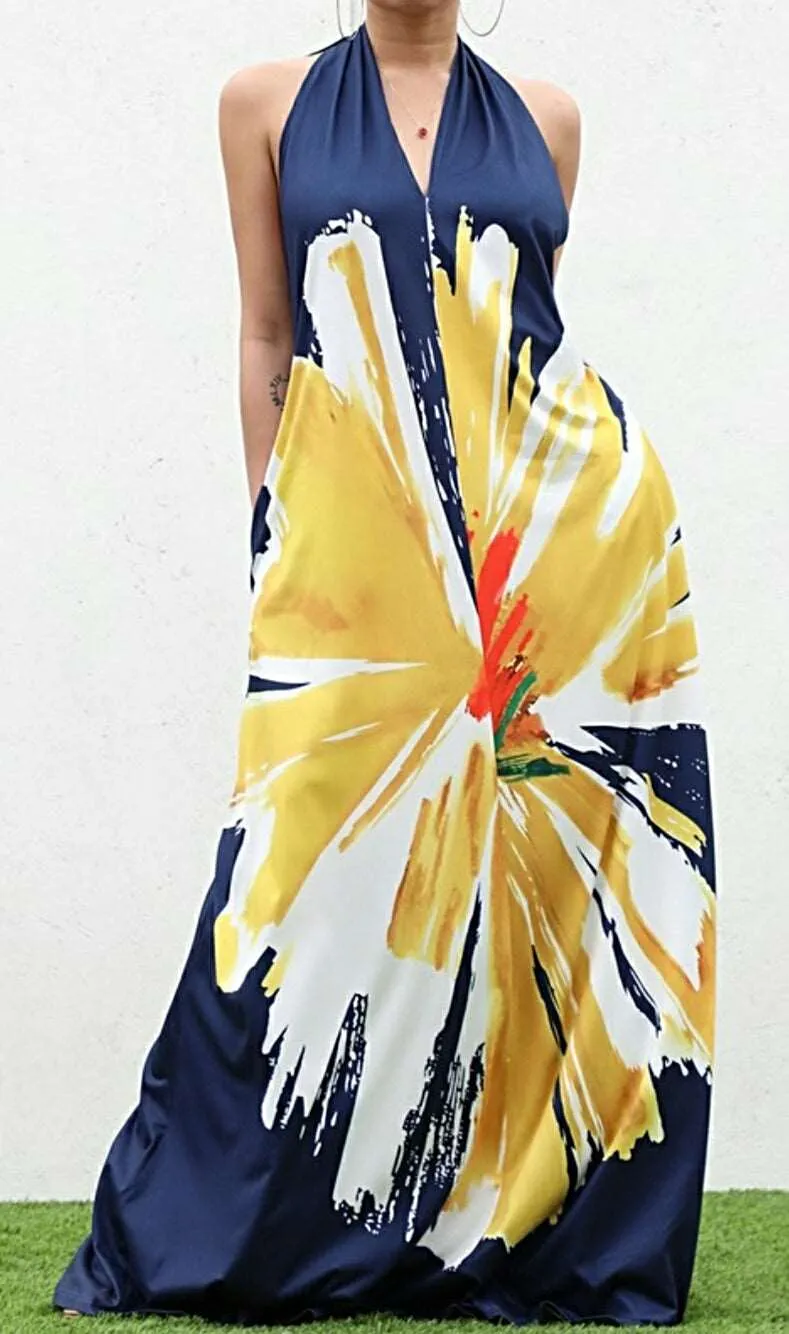 Sorry Not Sorry Boho Halter Maxi Dress w/Pockets