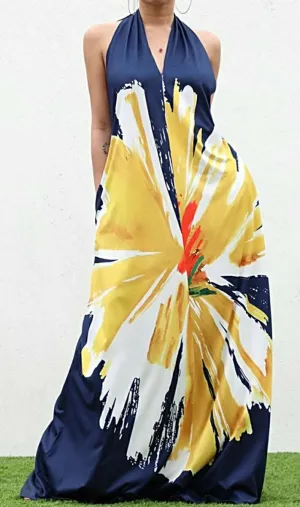 Sorry Not Sorry Boho Halter Maxi Dress w/Pockets