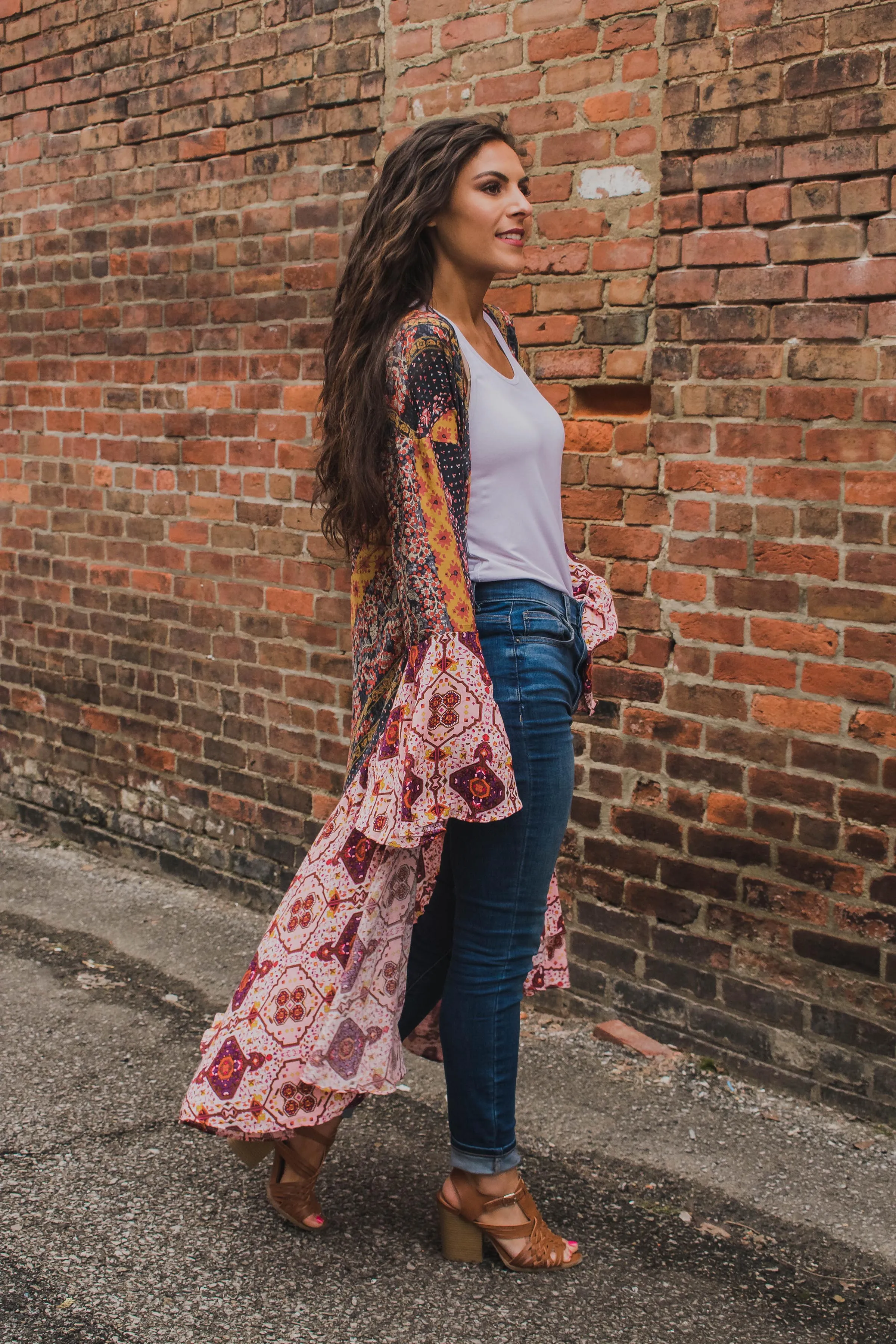 Sparrow Patchwork Ruffled Boho Kimono Duster - Curvy