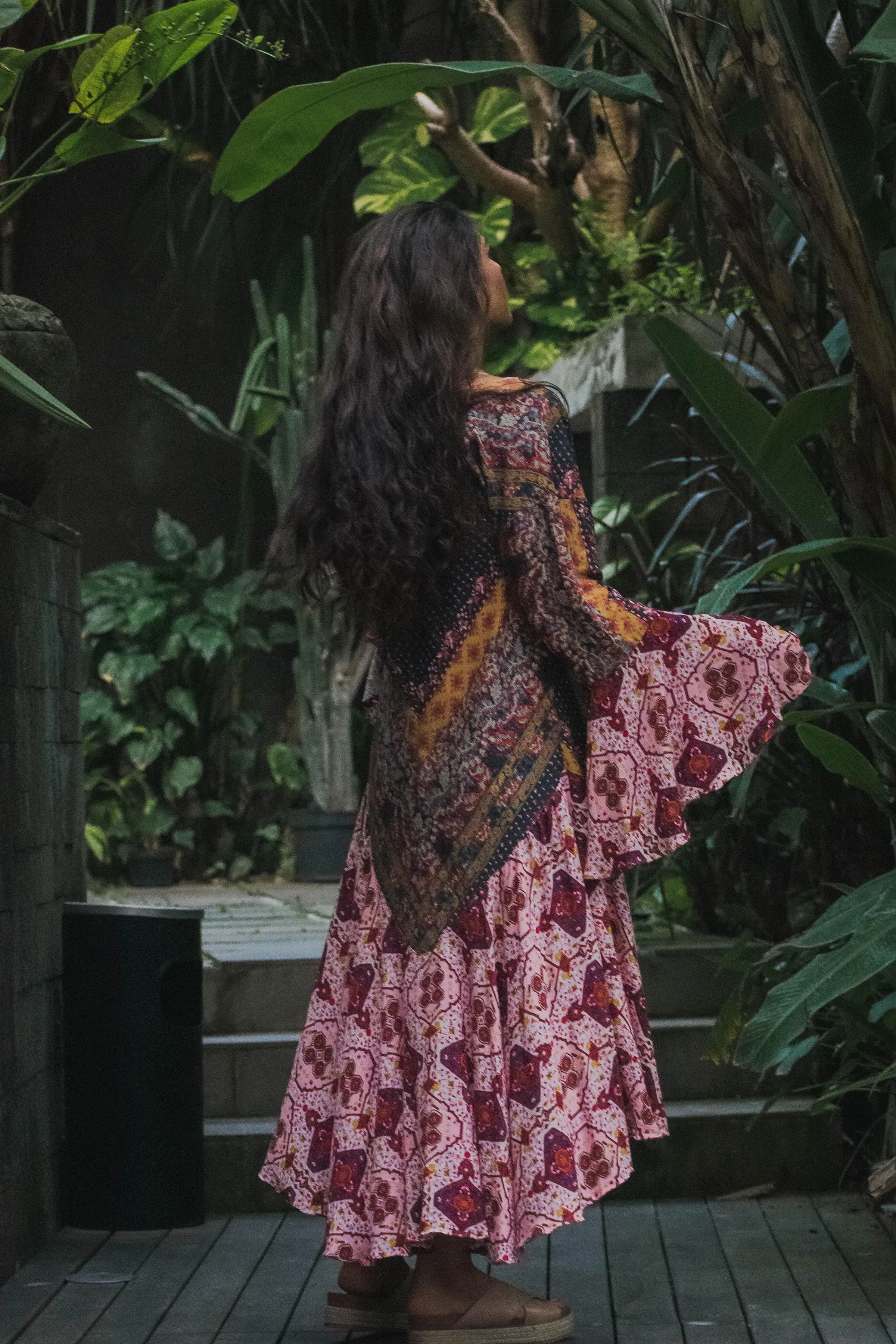Sparrow Patchwork Ruffled Boho Kimono Duster - Curvy
