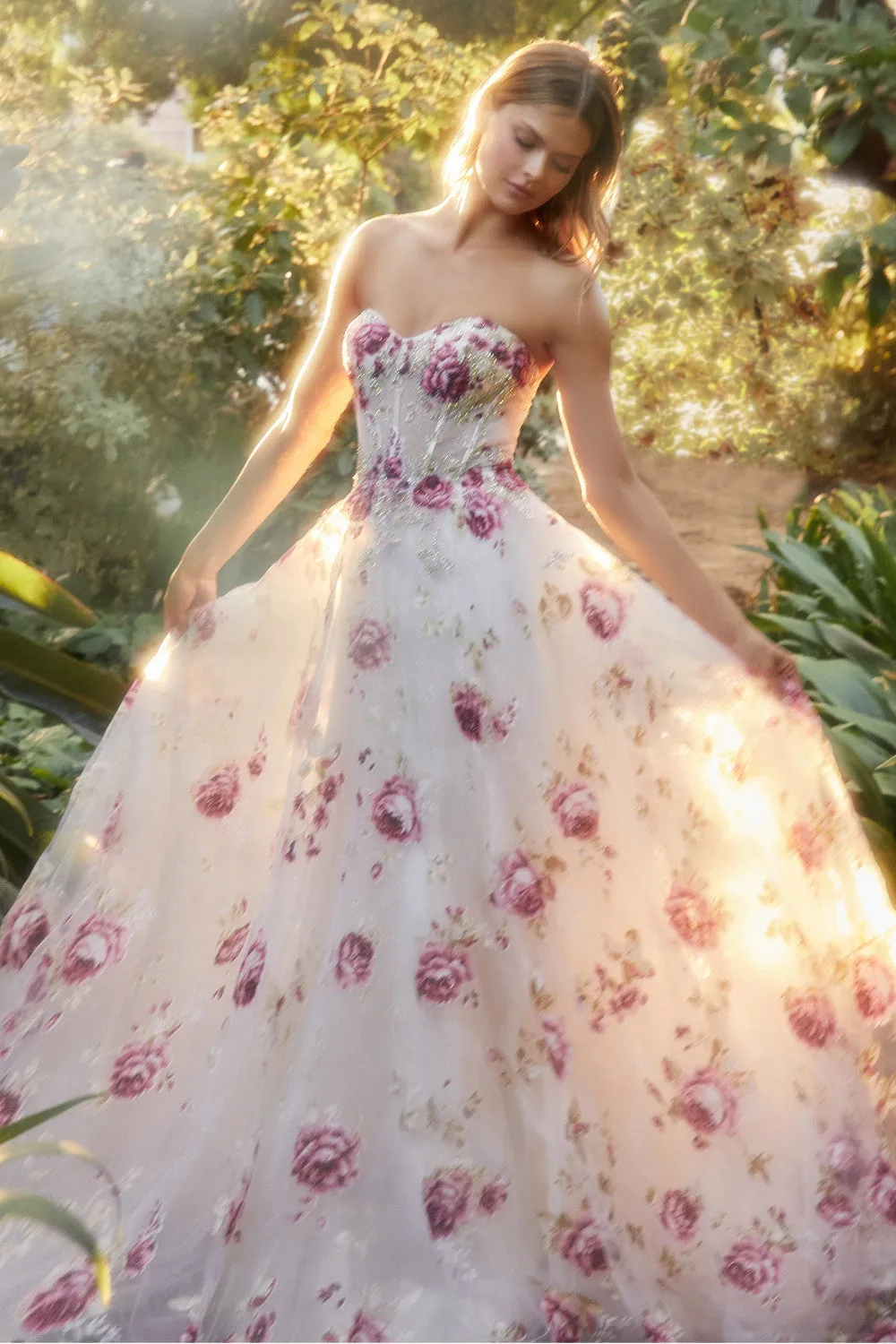 Strapless  Organza Peony Gown Andrea & Leo Couture A1133