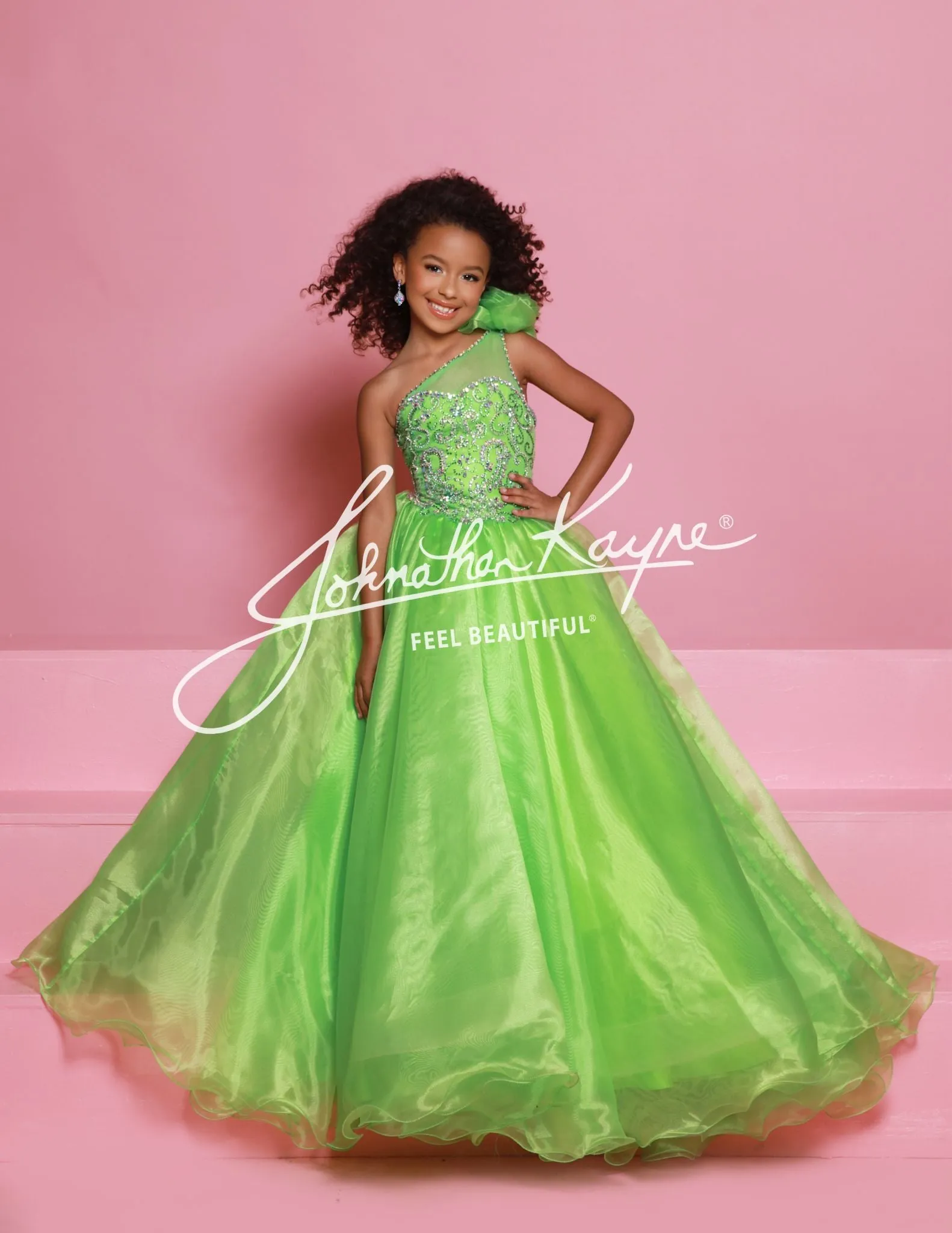 Sugar Kayne C355 Size 4, 10 Fuchsia Girls Pageant Dress One Shoulder Ballgown Formal Crystal Bodice Organza